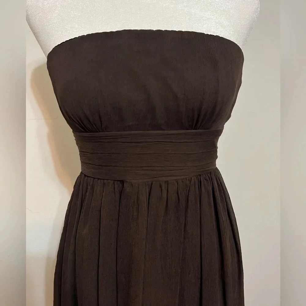 J. Crew Strapless Silk Chiffon Dress. Size 0.  Chocolate brown